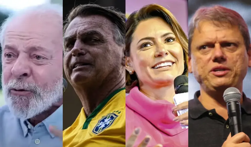 O presidente Luiz Inácio Lula da Silva; o ex-presidente Jair Bolsonaro; a ex-primeira-dama Michelle Bolsonaro; e o governador de São Paulo, Tarcísio de Freitas (Reprodução/Divulgação) 
